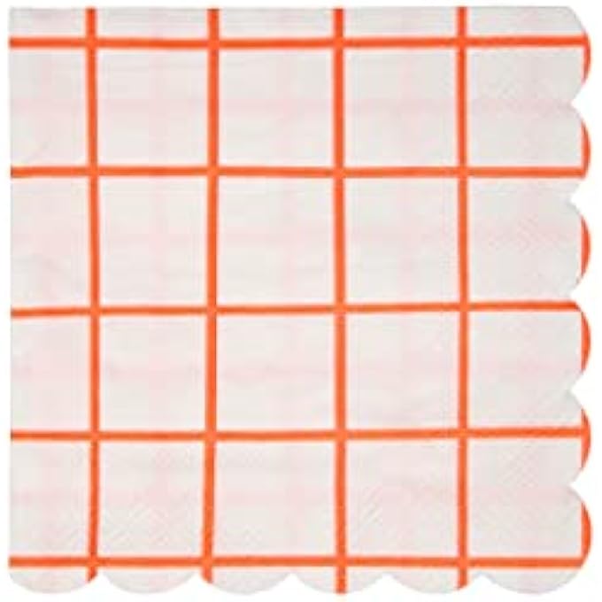 NEON CORAL GRID SMALL NAPKINSPINK PARTY PAPER NAPKINS WITH SCALLOP EDGE, BIRTHDAY & COCKTAIL CELEBRATION TABLE DCOR, PACK OF 20 - Image 1